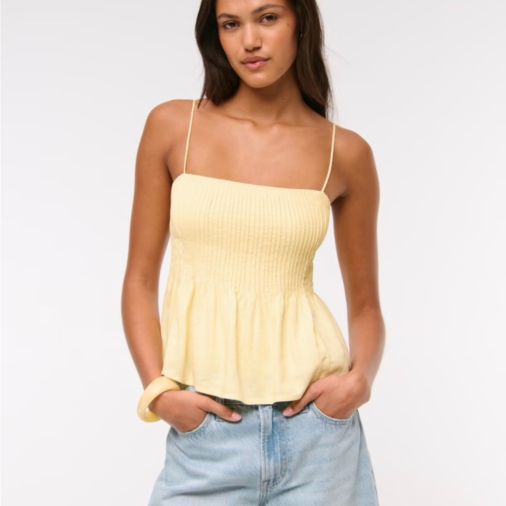 Abercrombie & Fitch Yellow Smocked Peplum Tank Top